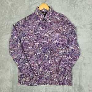 KSIC Silk Passion Shirt Mens 39 Purple Paisley Long Sleeve Button Up Vintage 90s